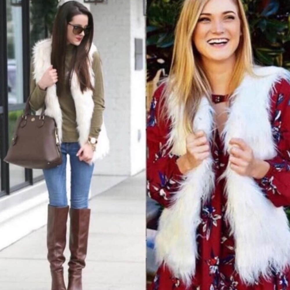 White shaggy jacket vest blazer sleeveless women fur women winter
